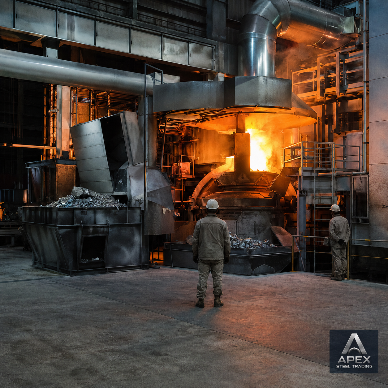 Remelting furnace inside a steel factory